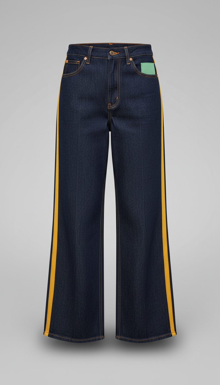 Wide-Leg Denim Pants With Contrast Stitching